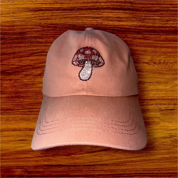 Pink Cap with Rhinestone Mushroom Design - Picture 1 of 8